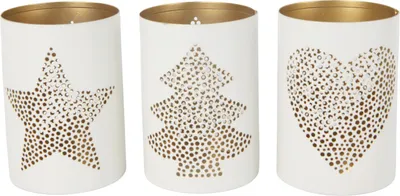 Produktbild von TrendLine Deko Windlicht Metall Ø 8 x 11,5 cm weiß/gold