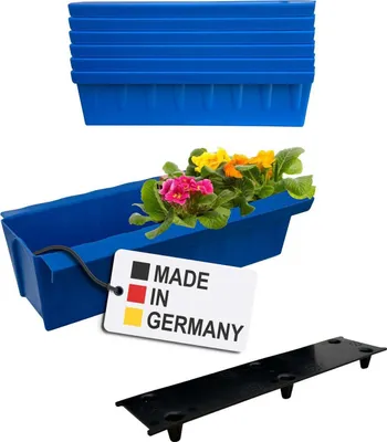 Image de BURI 6 inserts de jardinières pour palettes Euro, tapis d'arrosage inclus | avec système de suspension à accrocher | 37,3cm bleu | jardinière pour palette Euro | balconnière | pot de fleurs | extrêmement stable