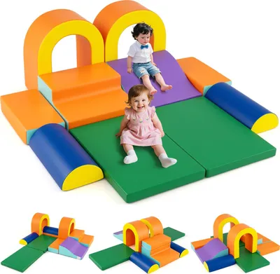 Immagine prodotto di COSTWAY 10 pezzi di blocchi da costruzione in schiuma, blocchi da costruzione morbidi, arrampicata e scivolamento, blocchi da costruzione giganti in schiuma, blocchi da costruzione grandi XXL per bambini da 1+, arancione