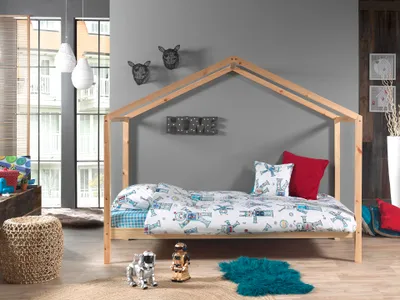 Produktbild von Vipack Hausbett Set DALLAS 3 inkl. Matratze, Liegefläche 90 x 200 cm, Ausf. Kiefer natur