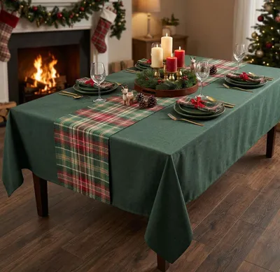 Produktbild von Tafeldecke "Karogrün" Polyester / Baumwolle Mischung, dunkelgrün / kariert, 140 x 240 cm, Tischdecke, Tischtuch