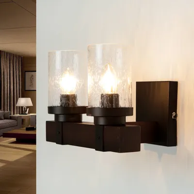 Produktbild von Wandleuchte Rustikal B: 31 cm 2x E27 Metall Regenglas Wandlampe Flur Wohnzimmer