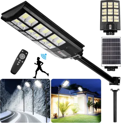 Produktbild von LED Solarlampe Außen IP65 Dimmbar Bewegungsmelder, Straßenleuchte Gartenleuchte 864LEDs 60000lm 3 Modi Fernbedienung Timer für Hof Garten, Kaltweiß