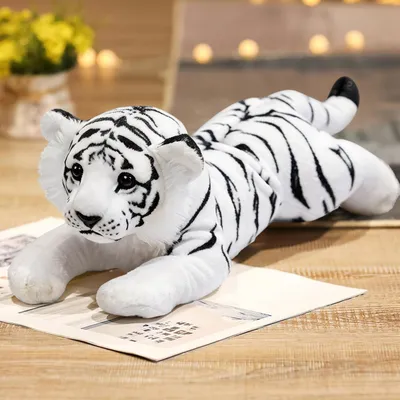 Immagine prodotto di Omgoods - Cuscino di peluche a forma di tigre bianca realistico, 60 cm, regalo perfetto per bambini