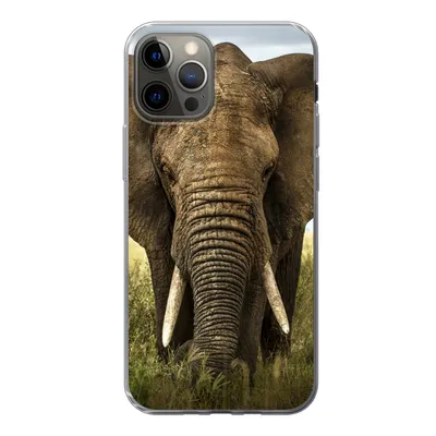 Produktbild von MuchoWow® Handyhülle Schutzhülle Hülle für iPhone 13 Pro Elefant - Natur - Gras - Tiere - Landschaft Silikon Softcase Handy Hülle - Handy-Tasche