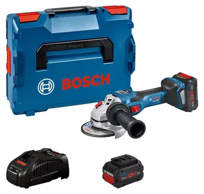 Image de Meuleuse Ø125mm BOSCH GWS 18V-15 SC + 2 batteries Procore 18V 5.5 Ah + 1 chargeur GAL 18V-160 - L-Boxx