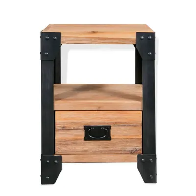 Zdjęcie produktu dla vidaXL Stolik nocny z litego drewna akacjowego, stalowy 40 x 30 x 54 cm