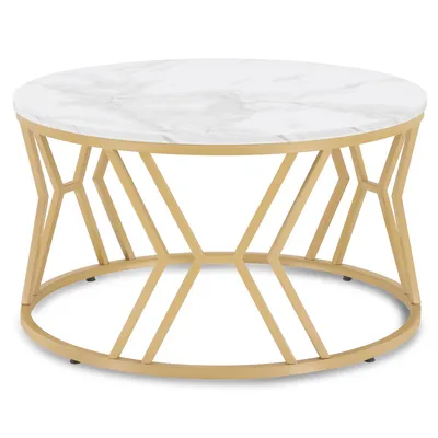 Produktbild von Couchtisch Rund Holz, Moderner Sofatisch, Kleiner Beistelltisch Metall, Kaffeetisch für Wohnzimmer, Schönheitssalon, Wohnzimmertisch 2115