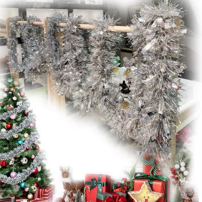 Produktbild von Lametta Girlande 4 Stück x 2 m Silber Weihnachtsbaum Dekoration Glänzend