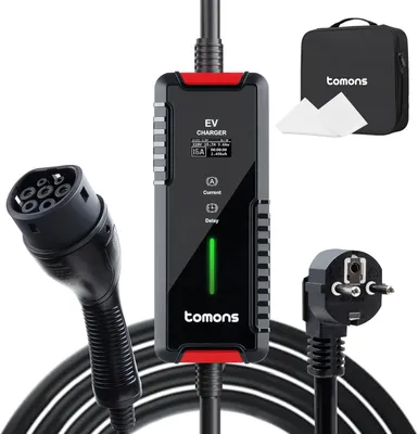 Immagine prodotto di Caricabatterie per auto elettrica, tipo 2, 3,5 kW, 16 A, 6 metri, corrente regolabile 6/8/10/13/16 A, grado di protezione IP66, caricabatterie portatile per veicoli elettrici e ibridi plug-in, caricatore da parete mobile