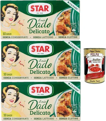 Produktbild von Star il mio Dado Delicato 10 Dadi, Suppenwürfel Brühe empfindlich reich an Geschmack, 3x 100 g + Italian Gourmet polpa 400g