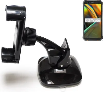 Produktbild von K-S-Trade kompakte Handy-Halterung Windschutzscheibe kompatibel mit Blackview BV5100 Armaturenbrett schwarz Autohalterung KFZ Halter