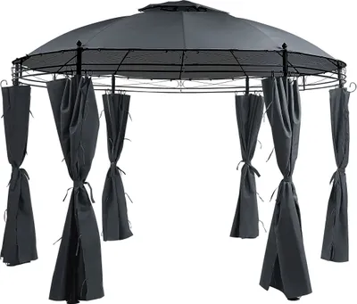 Produktbild von BELIANI Garten-Pavillon Grau Stahl mit Dach Seitenwänden rund Gartenzelt Sonnenschutz Vorgarten Gartenausstattung Garten-Möbel Terrassen-Möbel