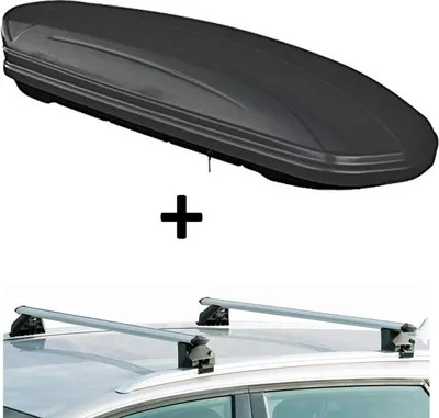 Produktbild von Dachbox VDPMAA460 460Ltr schwarz matt abschließbar + Dachträger CRV107A kompatibel mit Hyundai Tucson (5 Türer) ab 2015