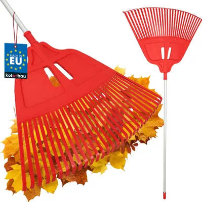 Imagen del producto de KOTARBAU® Rastrillo Hojas Jardin - Plástico - 68 cm - con Mango de Aluminio - 130 cm - Rastrillo Jardin - Herramienta Jardinería - Rastrillos para Cesped - Fácil De Guardar - Rojo y Plateado