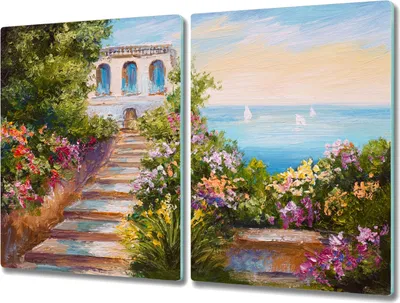 Produktbild von Coloray Schneidebrett Herdabdeckplatte 2x40x52 cm Kochplattenabdeckung Hackbrett Küchenbrett - Blumen Meer Himmel