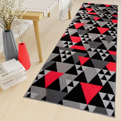 Produktbild von Tapiso Läufer MAYA Modern Grau Rot Wohnzimmer  80 x 150