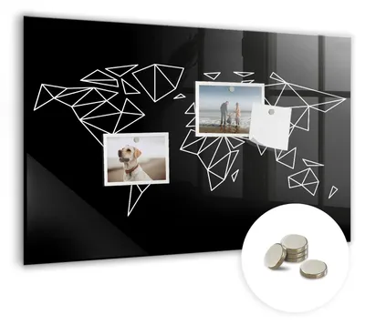 Produktbild von Dekorative Magnettafel 60x40 cm - Magnetwand - für Fotos, Karten und Notizen - Fotowand - Memoboard - Magnetpinnwand - Wanddekoration - Moderne Weltkarte