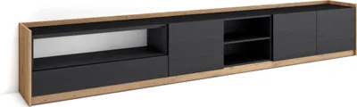 Produktbild von TV-Schrank, Lowboard, 310x37x50cm, Für TV-Geräte bis zu 80", Fernsehtisch, Schwarz Eiche