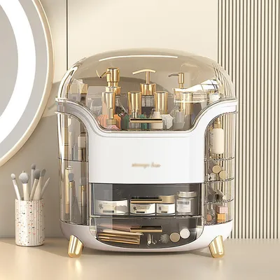 Productafbeelding van AIORBER cosmetica-organizer, multifunctionele opbergdoos, stofbestendig met lade, grote capaciteit, wit