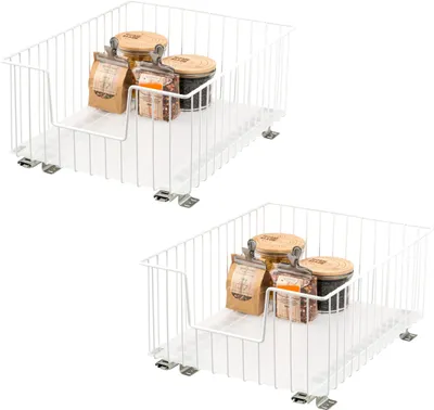 Image de bremermann Panier coulissant pour armoire, lot de 2, 40 cm, avec tablette, tiroir de cuisine à monter, panier coulissant en métal blanc