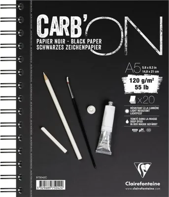 Produktbild von Clairefontaine 10x schwarzes Papier 20 Blatt mit Doppelspirale A5 975042C