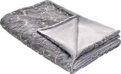 Zdjęcie produktu dla BELIANI Koc szary poliester 150 x 200 cm złoty wzór marmur dekoracyjna narzuta sypialnia salon