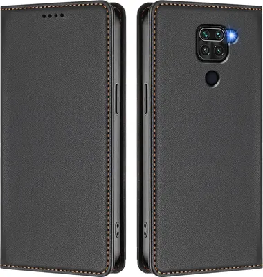 Produktbild von Handyhülle für Xiaomi Redmi Note 9 4G, Kunstleder Klapphülle Stoßfeste Magnetische Hülle mit Ständer Schwarz