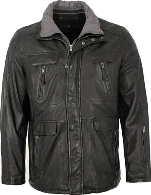 Produktbild von Herren Lederjacke Longjacke Lammnappa schwarz : 52