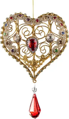 Produktbild von Goodwill - Weihnachtskugel Herz mit Juwelen - Gold-Rot - 15 cm