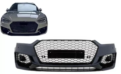 Productafbeelding van Voorbumper voor Audi A5 F5, modeljaren 2017-2019, met Quattro-uitstraling en RS5-grille.