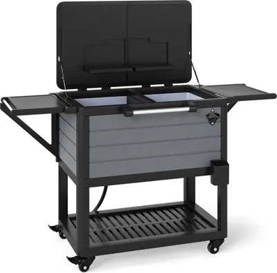 Produktbild von Kühlwagen mit Rollen für den Außenbereich mit Regalen und Flaschenöffner