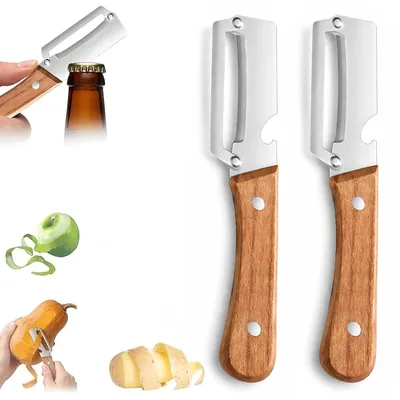 Produktbild von Multifunktionaler Gemüseschäler - Mit Holzgriff - Für Kartoffeln, Obst und Gemüse - 2 Stück