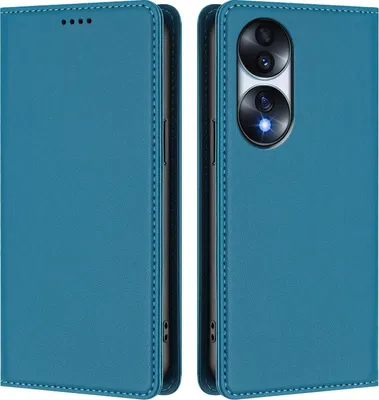 Produktbild von Handyhülle für Honor 70, Kunstleder Klapphülle Stoßfeste Magnetische Hülle mit Ständer Blau
