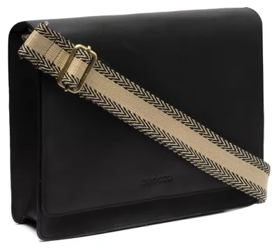 Zdjęcie produktu dla Beocca Ivy skórzana torba na ramię, ze skóry garbowanej roślinnie, kompatybilna z iPadem, torba crossbody, ręcznie robiona, Czarny