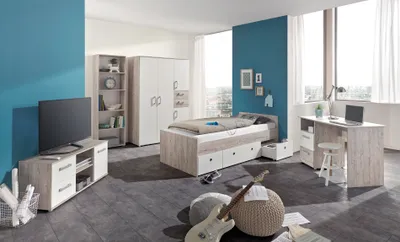 Produktbild von Arthur Berndt Bente Jugendzimmer/Drehtürenschrank Schreibtisch Standregal Lowboard 90 x 200 cm Bett / 6-teilig/ Germany