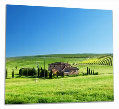 Produktbild von Wallario Herdabdeckplatte aus Glas, Größe 60 x 52 cm 2-teilig, Motiv Farm in der Toskana