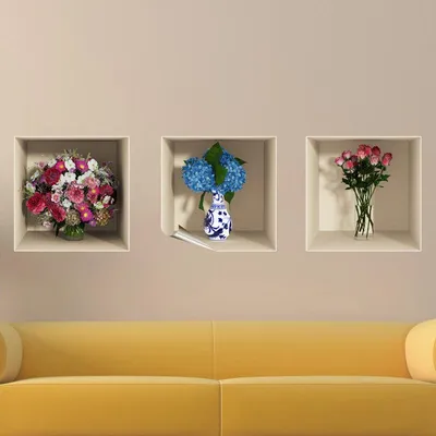 Produktbild von 3D-Effekt-Aufkleber mit rosa und blauen Blumen, 40 x 120 cm