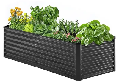 Produktbild von VEVOR Metall Hochbeet, 6 x 3 x 2 Fuß Outdoor verzinkte Pflanzbox, mit offenem Boden, großes Hochbeet für den Anbau von Gemüse, Blumen, Kräutern und Sukkulenten, Dunkelgrau, 6x3x2 ft