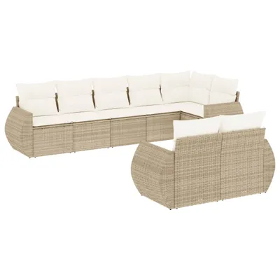Produktbild von vidaXL 8-tlg. Garten-Sofagarnitur mit Kissen Beige Poly Rattan