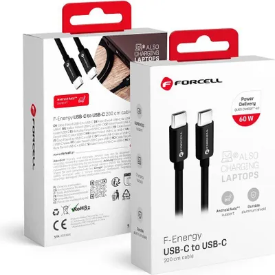 Image de FORCELL Câble type C vers type C QC4.0 3A/20V PD60W C338 2m noir