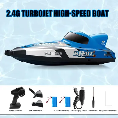 Immagine prodotto di Barca telecomandata per adulti e bambini, 2,4 GHz, 25 km/h turbojet, motoscafo ad alta velocità con motore brushless, 2 batterie ricaricabili