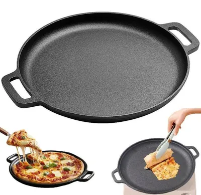 Produktbild von Gusseisen Bratpfanne - Runde Grill- und Pizzapfanne 28 cm - Antihaftbeschichtung - Für Crêpes Steak Pizza BBQ - Für Gasherd & Camping - Ohne Deckel
