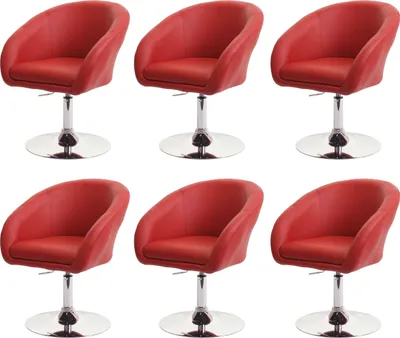Produktbild von 6er-Set Esszimmerstuhl HWC-F19, Küchenstuhl Drehstuhl Loungesessel, drehbar höhenverstellbar  Kunstleder rot