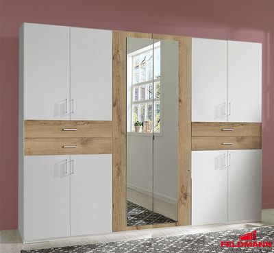 Kleiderschrank Schlafzimmer Schrank Taiga weiß / plankeneiche 270cm 10-türig