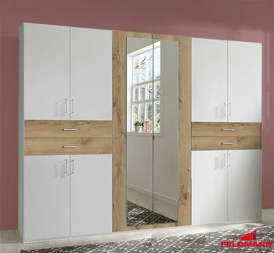 Produktbild von Kleiderschrank Schlafzimmer Schrank Taiga weiß / plankeneiche 270cm 10-türig