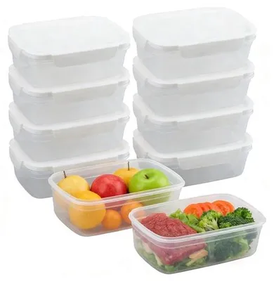 Produktbild von Lebensmittelbehälter, 10 Stück - Kunststoff - 850 ml - BPA-frei - Temperaturbereich: -40°C bis +230°C - Abmessungen: 18 x 11,5 x 6 cm - Aufbewahrungsbehälter