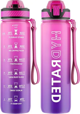 Productafbeelding van Sport Waterfles - Drinkfles Rietje - Hydratatie Tijdens Sport - Met Tijdsaanduiding - 1 Liter - Purperen Roos