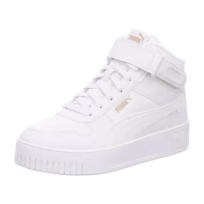 A white Puma Carina Street Mid WTR shoe for women is shown against a white background.
