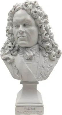 A white bust of a historical figure on a white background.